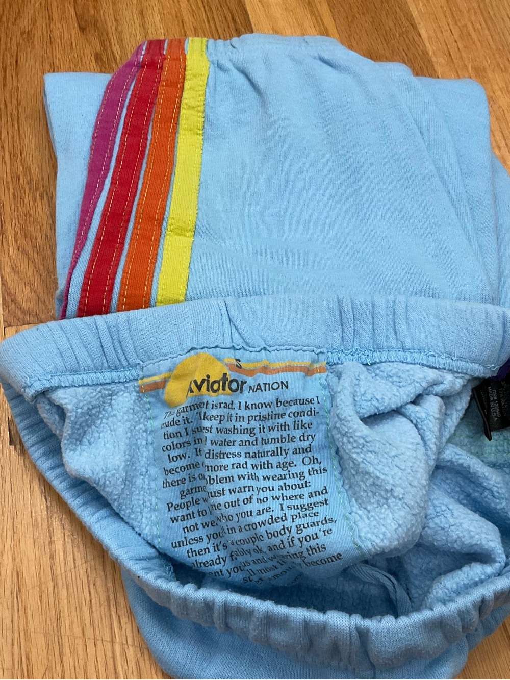 Aviator Nation Kids Sky Blue Joggers with Rainbow Side Stripes